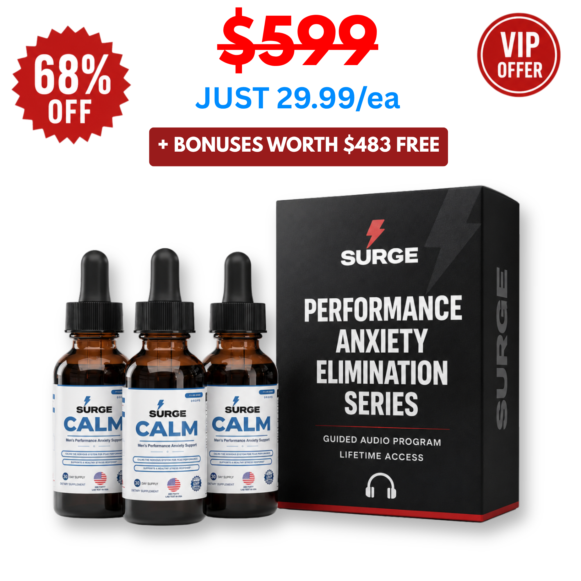 3x Surge Calm Pack + Free SURGE Performance Anxiety Elimination Audio Series